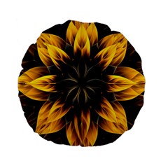 Yellow Flower Pattern Leaves Standard 15  Premium Flano Round Cushions