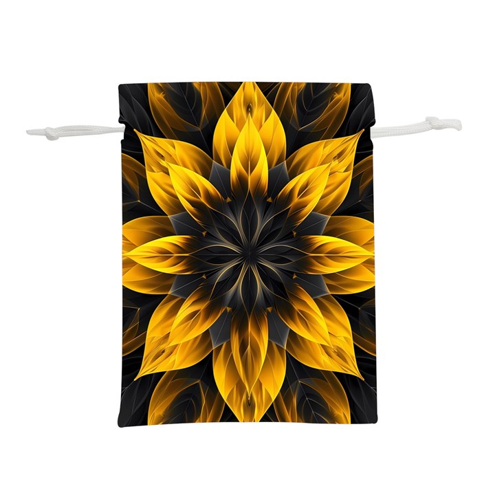 Yellow Flower Pattern Leaves Lightweight Drawstring Pouch (S)