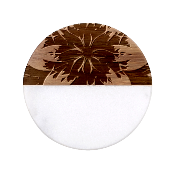 Yellow Flower Pattern Leaves Classic Marble Wood Coaster (Round) 