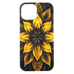 Yellow Flower Pattern Leaves iPhone 15 Plus Black UV Print PC Hardshell Case