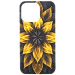 Yellow Flower Pattern Leaves iPhone 15 Pro Max Black UV Print PC Hardshell Case Front