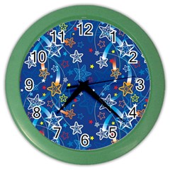 Christmas Stars Pattern Star Color Wall Clock by Maspions