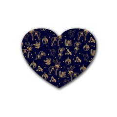 Christmas Pattern Gold December  Happy Holidays Merry Christmas Winter Family Festive Gold New Year Rubber Coaster (heart) by Maspions