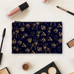 Christmas Pattern Gold December  Happy Holidays Merry Christmas Winter Family Festive Gold New Year Cosmetic Bag (medium) by Maspions