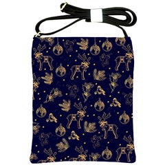 Christmas Pattern Gold December  Happy Holidays Merry Christmas Winter Family Festive Gold New Year Shoulder Sling Bag by Maspions