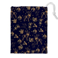 Christmas Pattern Gold December  Happy Holidays Merry Christmas Winter Family Festive Gold New Year Drawstring Pouch (5xl) by Maspions