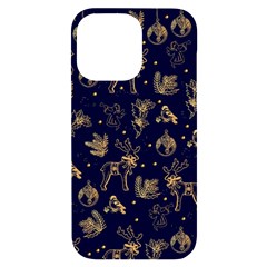 Christmas Pattern Gold December  Happy Holidays Merry Christmas Winter Family Festive Gold New Year Iphone 14 Pro Max Black Uv Print Case by Maspions