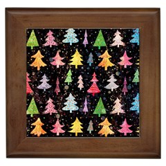 Fun Christmas Trees Adoxali Scandinavian Artistic Background Pattern Framed Tile by Maspions