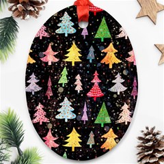 Fun Christmas Trees Adoxali Scandinavian Artistic Background Pattern Ornament (oval)