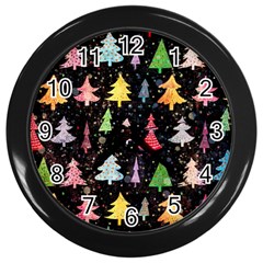 Fun Christmas Trees Adoxali Scandinavian Artistic Background Pattern Wall Clock (black) by Maspions