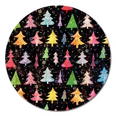 Fun Christmas Trees Adoxali Scandinavian Artistic Background Pattern Magnet 5  (round) by Maspions