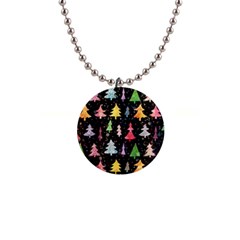 Fun Christmas Trees Adoxali Scandinavian Artistic Background Pattern 1  Button Necklace by Maspions