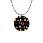 Fun Christmas Trees Adoxali Scandinavian Artistic Background Pattern 1  Button Necklace Front