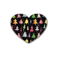 Fun Christmas Trees Adoxali Scandinavian Artistic Background Pattern Rubber Heart Coaster (4 Pack) by Maspions