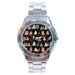 Fun Christmas Trees Adoxali Scandinavian Artistic Background Pattern Stainless Steel Analogue Watch by Maspions