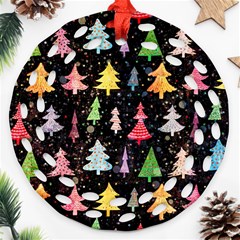 Fun Christmas Trees Adoxali Scandinavian Artistic Background Pattern Ornament (round Filigree)