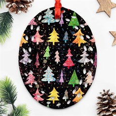 Fun Christmas Trees Adoxali Scandinavian Artistic Background Pattern Ornament (oval Filigree)