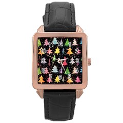 Fun Christmas Trees Adoxali Scandinavian Artistic Background Pattern Rose Gold Leather Watch  by Maspions