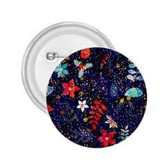 Festive Floral Pattern Christmas Blue Floral Flower Foliage Leaves Pattern Red Snow Winter 2 25  Buttons