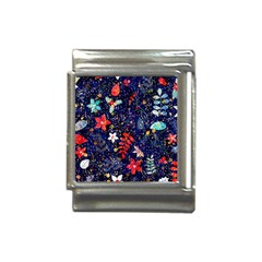 Festive Floral Pattern Christmas Blue Floral Flower Foliage Leaves Pattern Red Snow Winter Italian Charm (13mm)