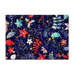 Festive Floral Pattern Christmas Blue Floral Flower Foliage Leaves Pattern Red Snow Winter Sticker A4 (100 pack) Front