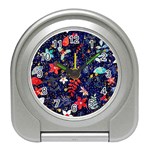 Festive Floral Pattern Christmas Blue Floral Flower Foliage Leaves Pattern Red Snow Winter Travel Alarm Clock Front