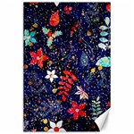 Festive Floral Pattern Christmas Blue Floral Flower Foliage Leaves Pattern Red Snow Winter Canvas 24  x 36  23.35 x34.74  Canvas - 1