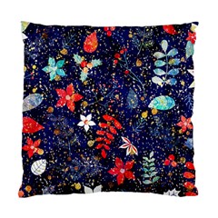 Festive Floral Pattern Christmas Blue Floral Flower Foliage Leaves Pattern Red Snow Winter Standard Cushion Case (one Side)