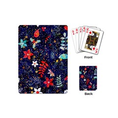 Festive Floral Pattern Christmas Blue Floral Flower Foliage Leaves Pattern Red Snow Winter Playing Cards Single Design (mini) by Maspions