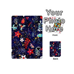 Festive Floral Pattern Christmas Blue Floral Flower Foliage Leaves Pattern Red Snow Winter Playing Cards 54 Designs (mini) by Maspions