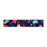 Festive Floral Pattern Christmas Blue Floral Flower Foliage Leaves Pattern Red Snow Winter Premium Plush Fleece Scarf (Mini) Back