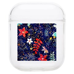 Festive Floral Pattern Christmas Blue Floral Flower Foliage Leaves Pattern Red Snow Winter Soft Tpu Airpods 1/2 Case