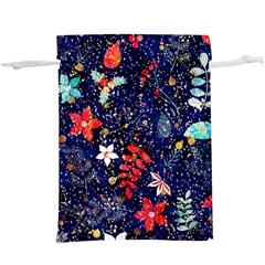 Festive Floral Pattern Christmas Blue Floral Flower Foliage Leaves Pattern Red Snow Winter Lightweight Drawstring Pouch (xl)