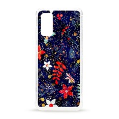 Festive Floral Pattern Christmas Blue Floral Flower Foliage Leaves Pattern Red Snow Winter Samsung Galaxy S20 6 2 Inch Tpu Uv Case by Maspions