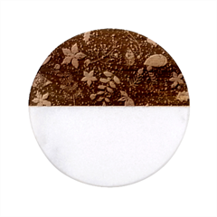 Festive Floral Pattern Christmas Blue Floral Flower Foliage Leaves Pattern Red Snow Winter Classic Marble Wood Coaster (round)  by Maspions