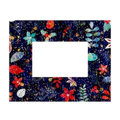 Festive Floral Pattern Christmas Blue Floral Flower Foliage Leaves Pattern Red Snow Winter White Tabletop Photo Frame 4 x6 