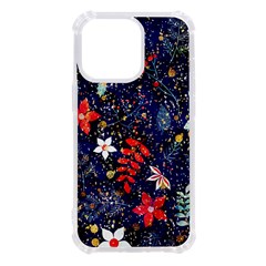 Festive Floral Pattern Christmas Blue Floral Flower Foliage Leaves Pattern Red Snow Winter Iphone 13 Pro Tpu Uv Print Case