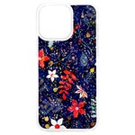 Festive Floral Pattern Christmas Blue Floral Flower Foliage Leaves Pattern Red Snow Winter iPhone 15 Plus TPU UV Print Case Front