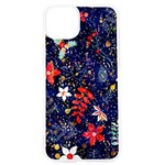 Festive Floral Pattern Christmas Blue Floral Flower Foliage Leaves Pattern Red Snow Winter iPhone 15 Pro TPU UV Print Case Front