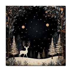 Christmas Winter Xmas Scene Nature Forest Tree Moon Tile Coaster by Apen