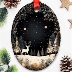 Christmas Winter Xmas Scene Nature Forest Tree Moon Ornament (oval)