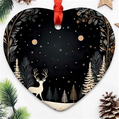 Christmas Winter Xmas Scene Nature Forest Tree Moon Ornament (heart)