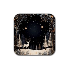 Christmas Winter Xmas Scene Nature Forest Tree Moon Rubber Coaster (square) by Apen