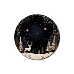 Christmas Winter Xmas Scene Nature Forest Tree Moon Rubber Coaster (round) by Apen