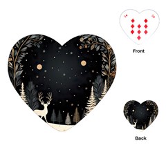 Christmas Winter Xmas Scene Nature Forest Tree Moon Playing Cards Single Design (heart)