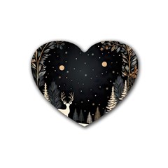 Christmas Winter Xmas Scene Nature Forest Tree Moon Rubber Heart Coaster (4 Pack) by Apen