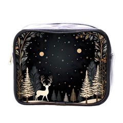 Christmas Winter Xmas Scene Nature Forest Tree Moon Mini Toiletries Bag (one Side) by Apen