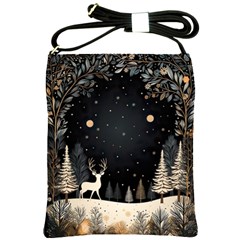 Christmas Winter Xmas Scene Nature Forest Tree Moon Shoulder Sling Bag by Apen