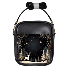 Christmas Winter Xmas Scene Nature Forest Tree Moon Girls Sling Bag by Apen