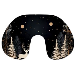 Christmas Winter Xmas Scene Nature Forest Tree Moon Travel Neck Pillow by Apen